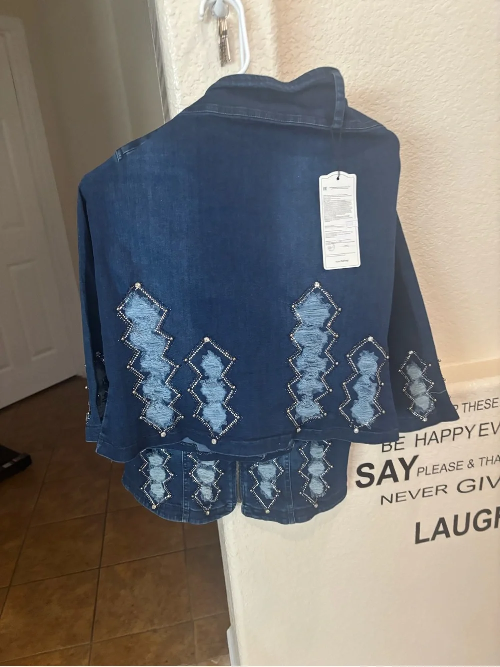 jcBlue Denim' Jacket with Beaded Patchwork